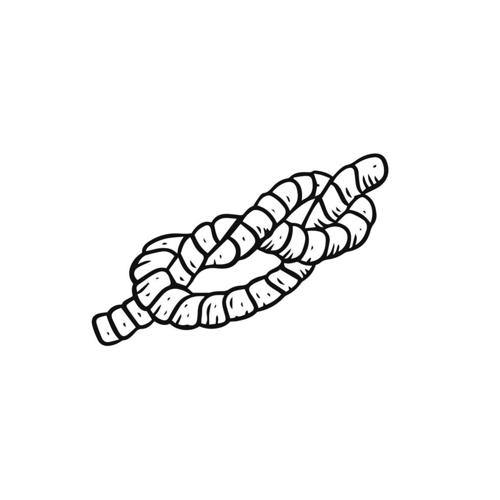 Hand drawn black color rope. Knot doodle icon. Sketch style. vector