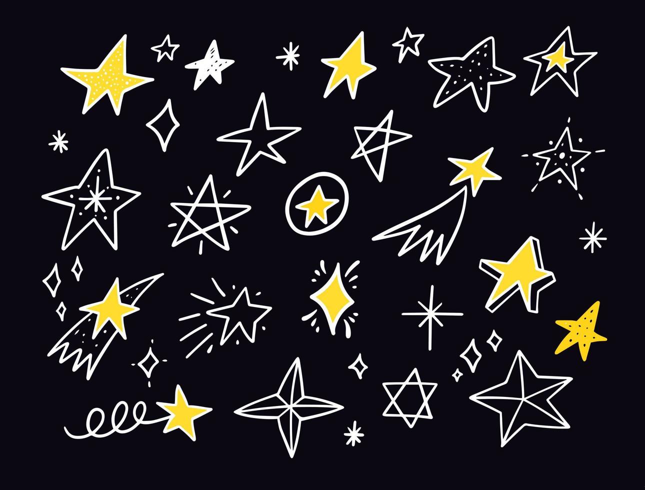 conjunto estrellas en cosmos mano dibujado íconos garabatear estilo vector ilustración.