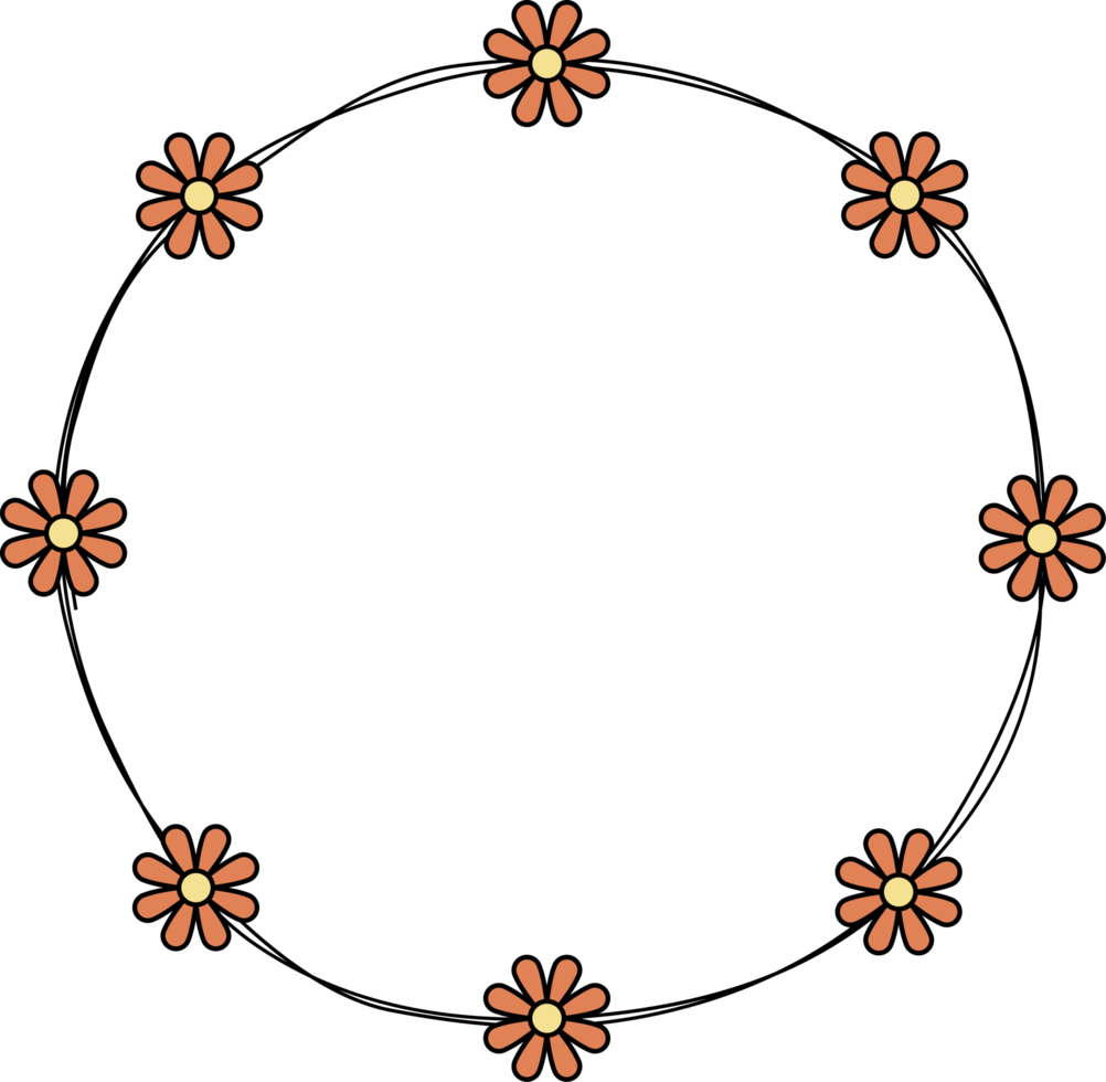 hand- getrokken cirkel kader decoratie element met bloemen klem kunst png