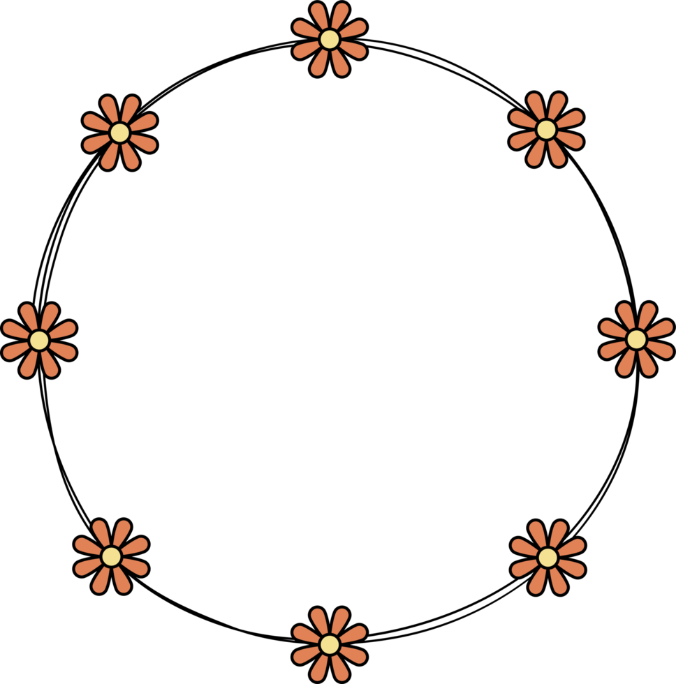 mano disegnato cerchio telaio decorazione elemento con fiori clip arte png