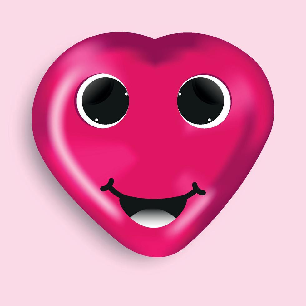 3D happy heart emoticon pink color vector file