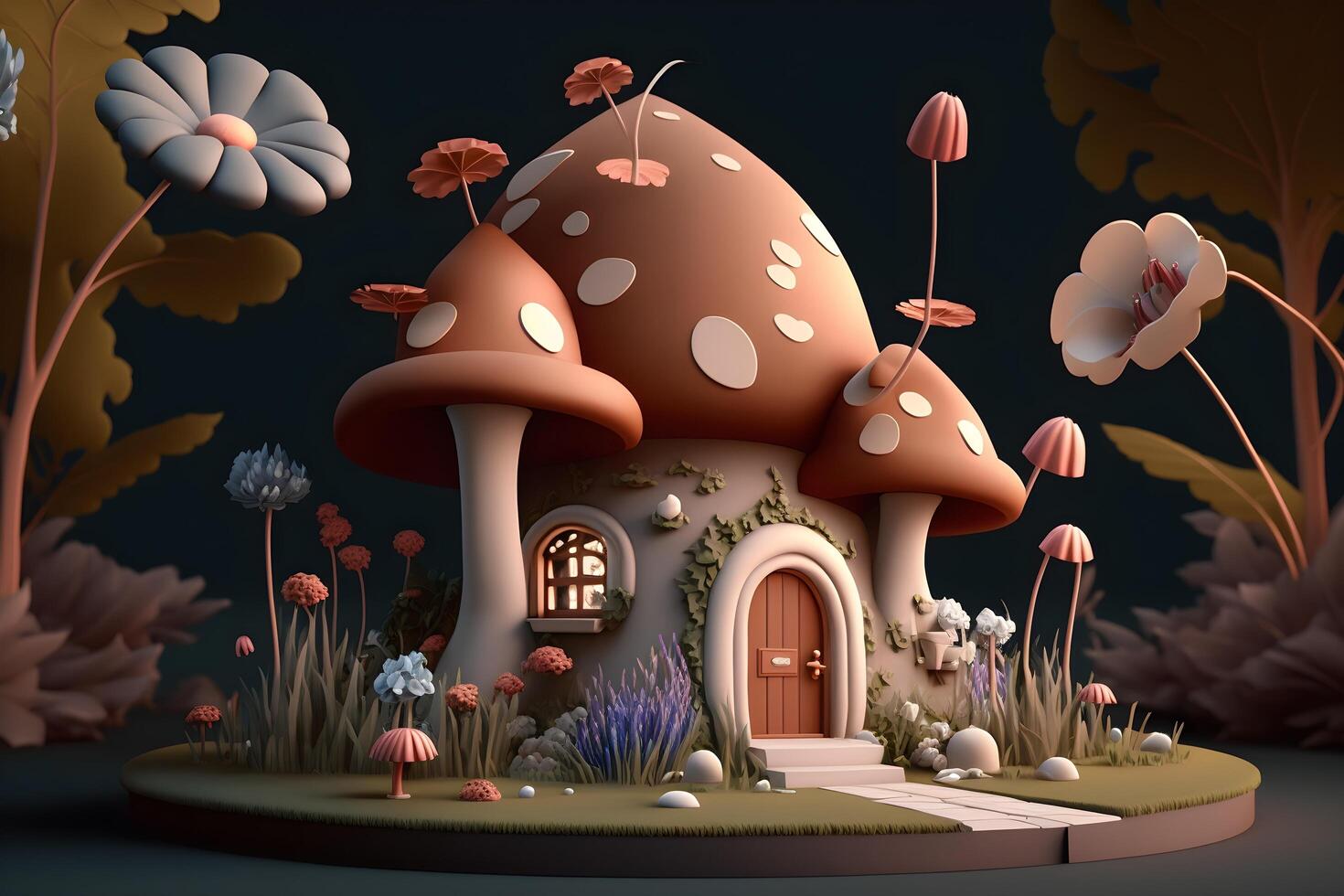 Animated 3d house with mushroom concept created by Teknology photo