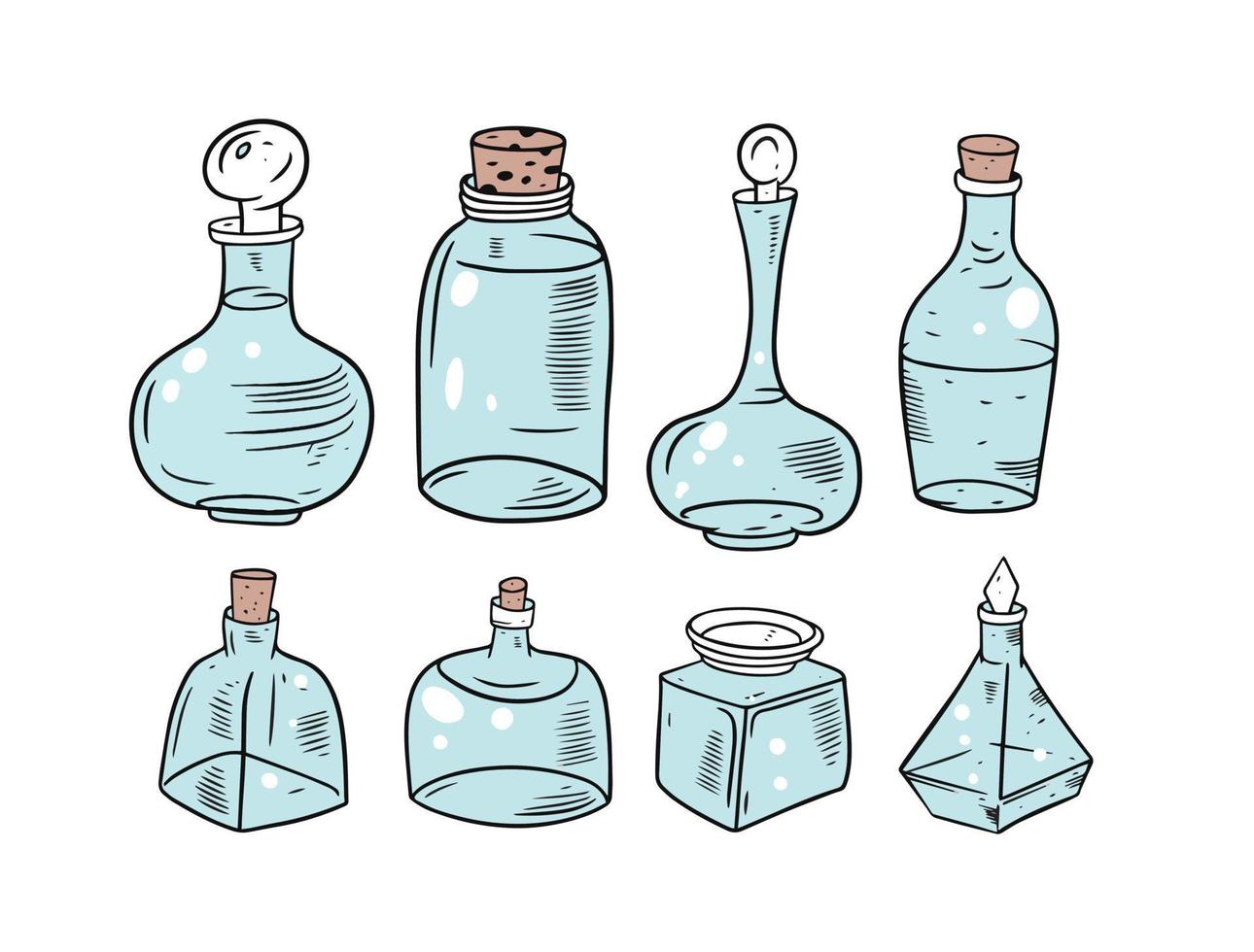 Blur colorful glass jars set. Hand drawing vector illustration.