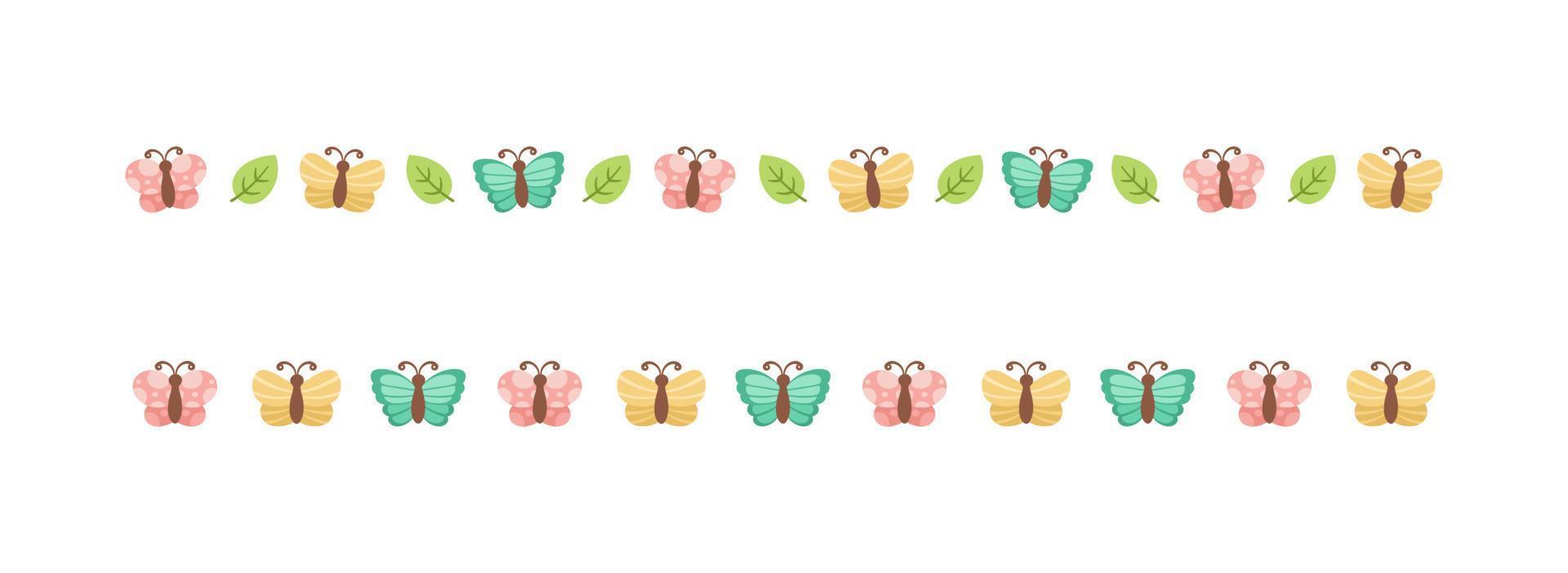 Cute Butterfly Separator Border Divider Set. Spring Summer Nature Pattern Vector Illustration Design.