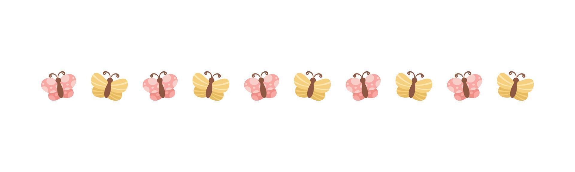 Cute Butterfly Separator Border Divider. Spring Summer Nature Vector Illustration Design.