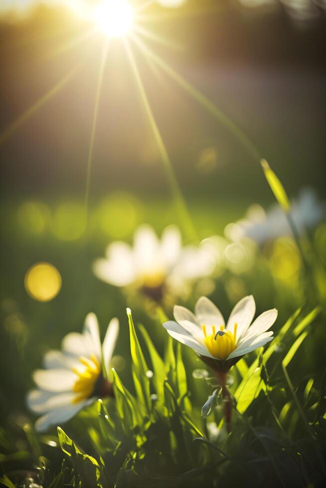 evening flowers and green grass created by technology photo