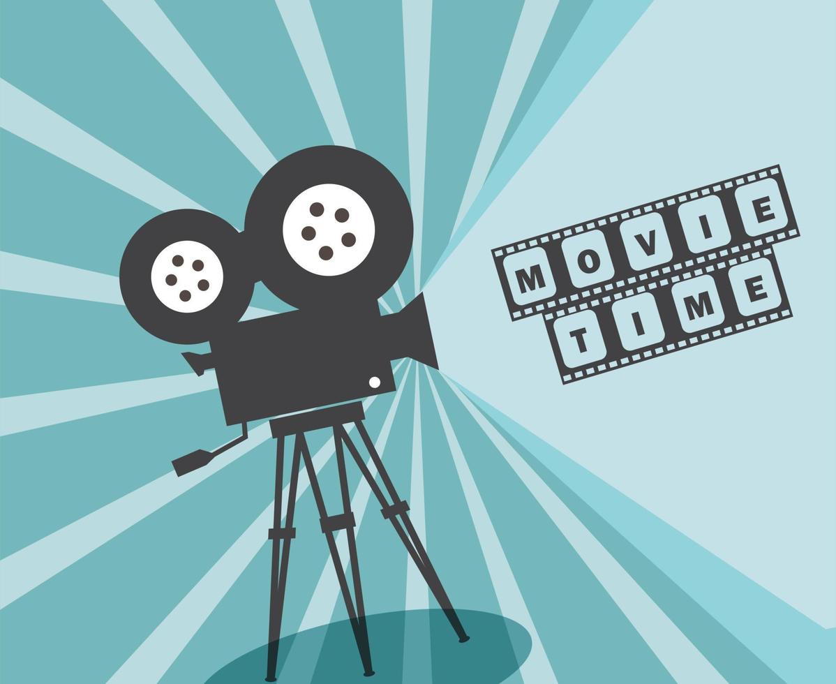 Retro cinema icon with text place, blue background. vector illustration