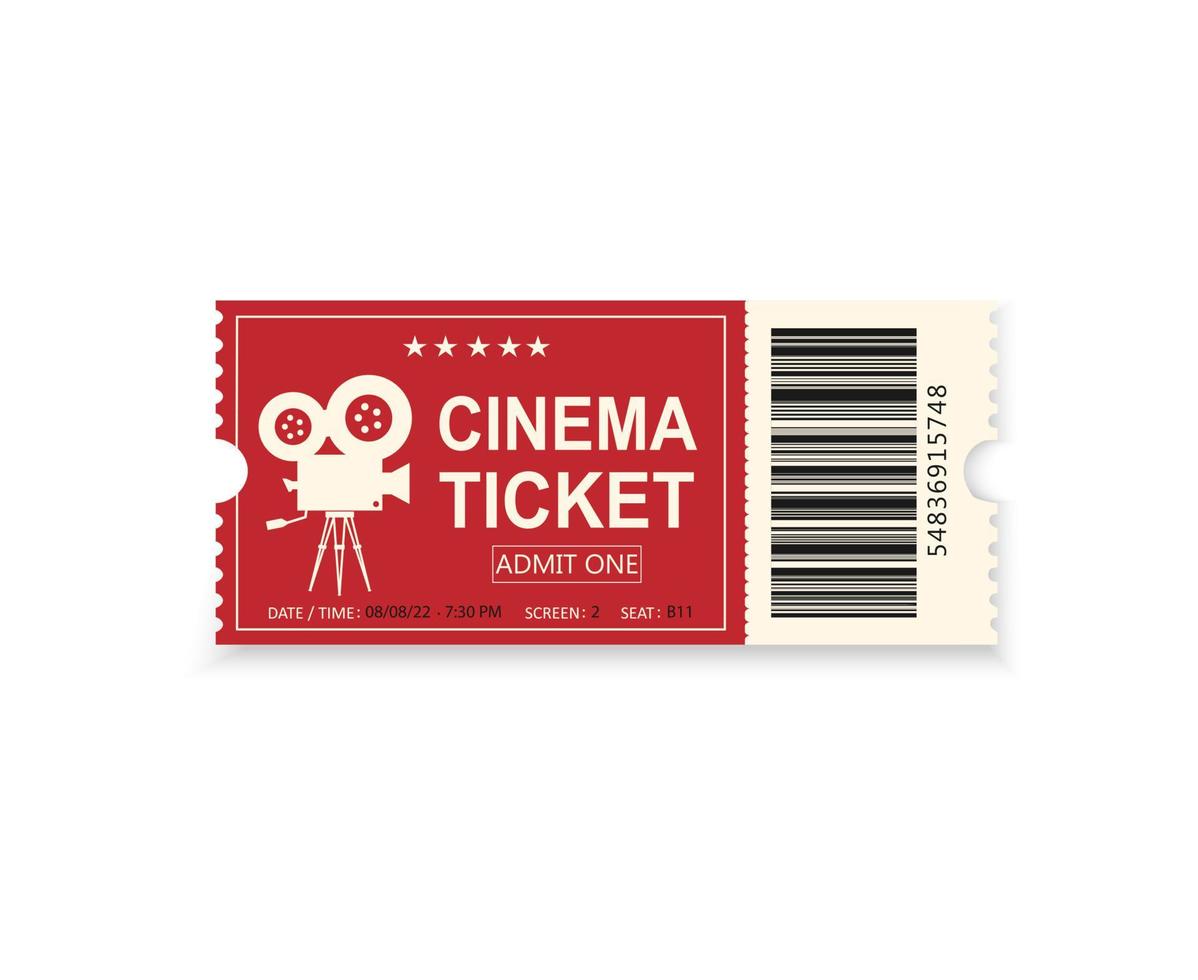 Red cinema ticket isolated on white background. Vector