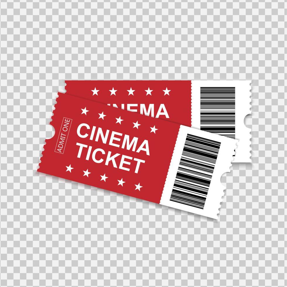 Two movie vector tickets isolated on transparent background. Realistic front view illustration.