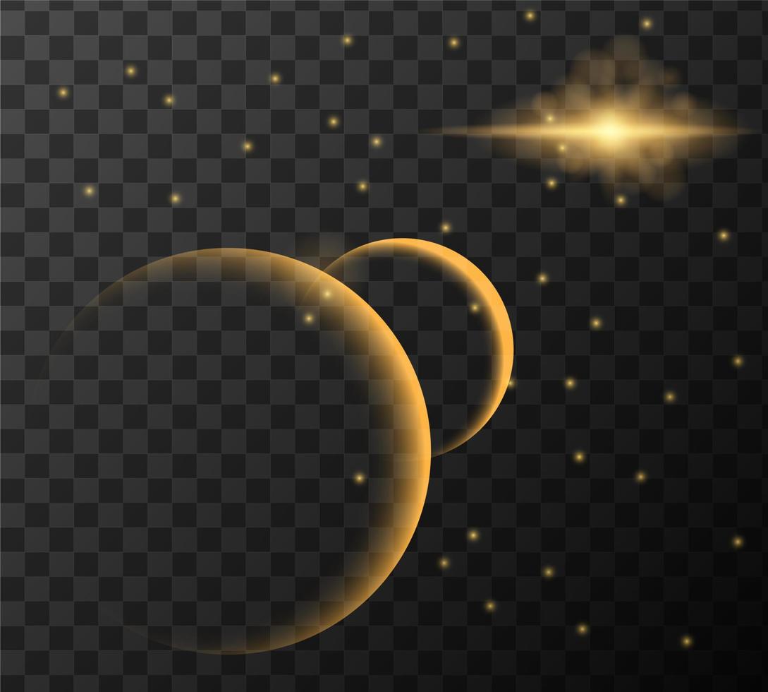 Glowing lights and stars. Isolated on black transparent background. Vector .