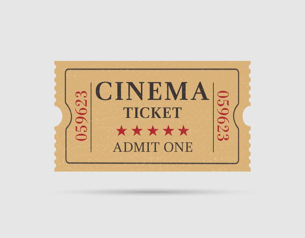 Retro cinema ticket. Vector Illustration of designer on a grey background.