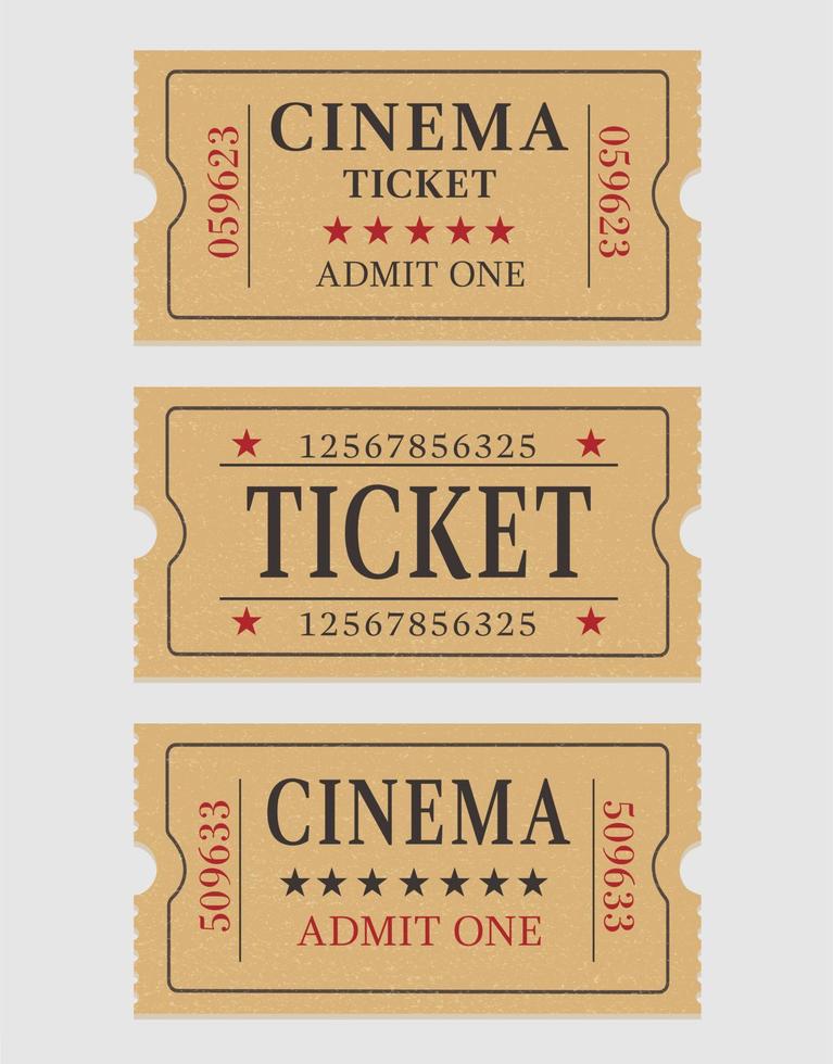 Three retro cinema tickets. Vector Illustration of designer on a white background. Vector