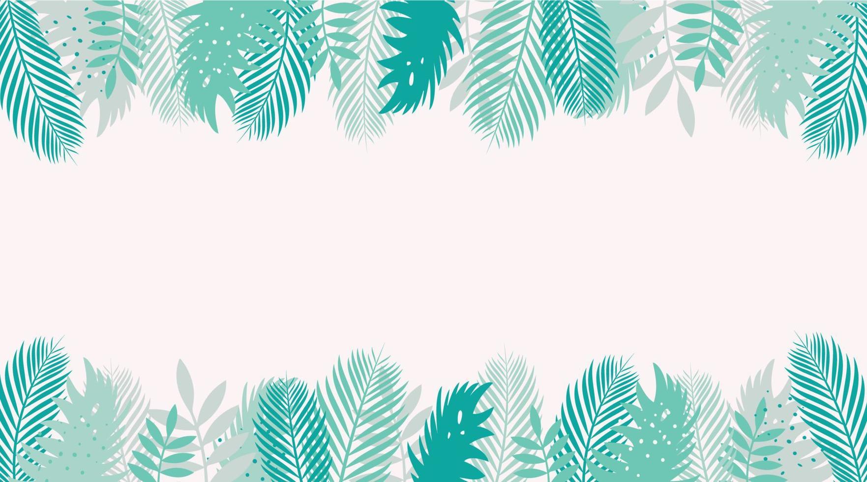 Frame of tropical leaves in green tones with space for text, presentation in the middle. Vector background. Summer