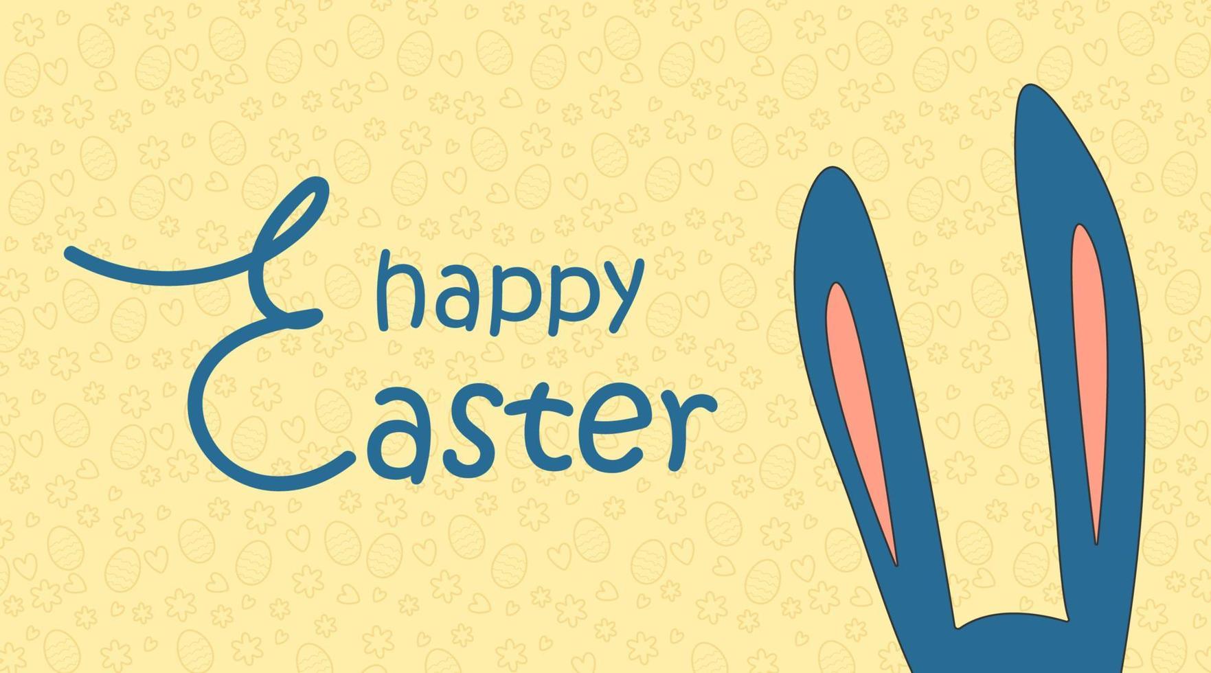 Easter background. Horizontal banner with the image of rabbit ears in an editable stroke and congratulatory message. Trendy design. Vector