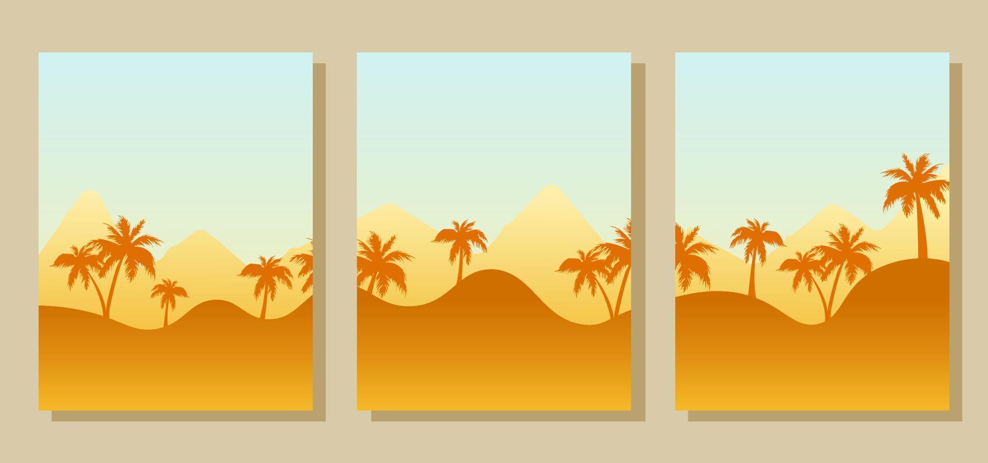 vector conjunto de social medios de comunicación cuentos diseño plantillas, antecedentes con Copiar espacio para texto - verano antecedentes para bandera, saludo tarjeta, póster . palma arboles a atardecer, montañas. vector