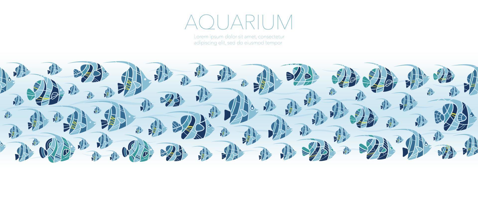 A School Of Fish Vector Seamless Illustration Isolated On A White Background. Horizontally Repeatable.