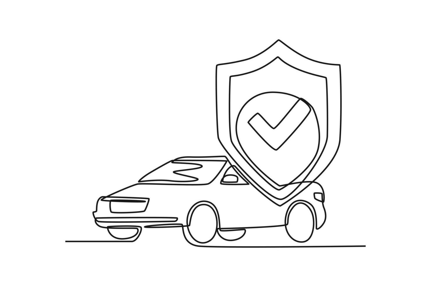 Continuous one-line drawing the car has insurance. Insurance concept single line draws design graphic vector illustration