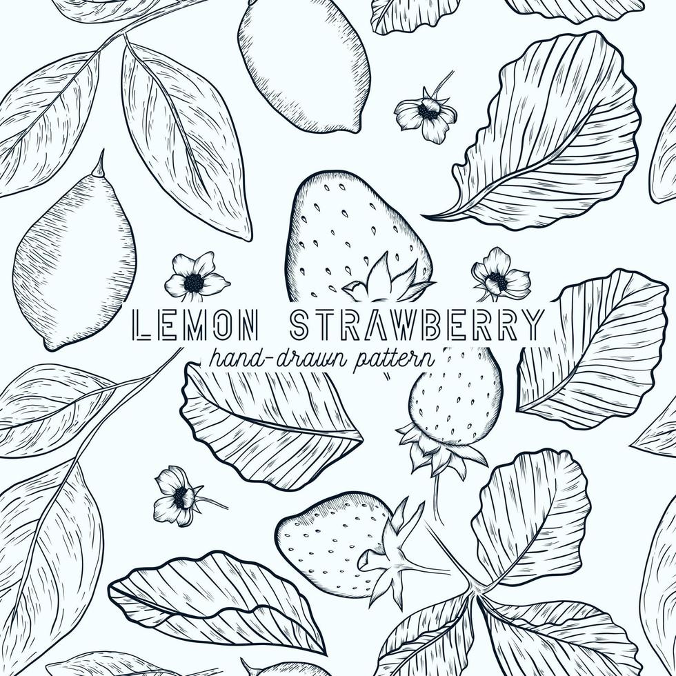 strawberry and lemon seamless pattern. hand drawn sketch illustration. vector