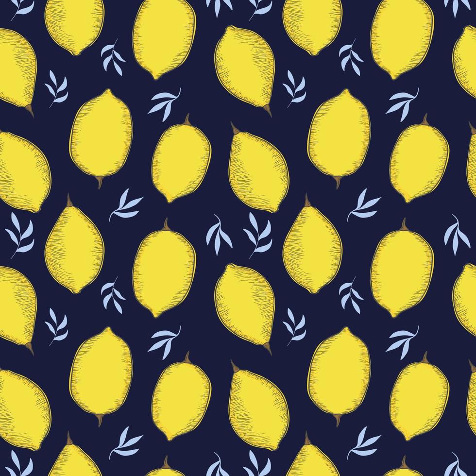 tropical yellow lemon seamless pattern. hand drawn sketch illustration. vector