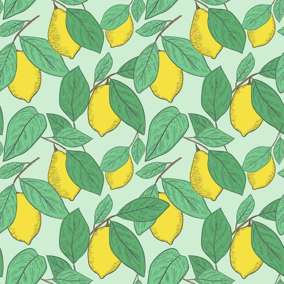 tropical yellow lemon seamless pattern. hand drawn sketch illustration. vector