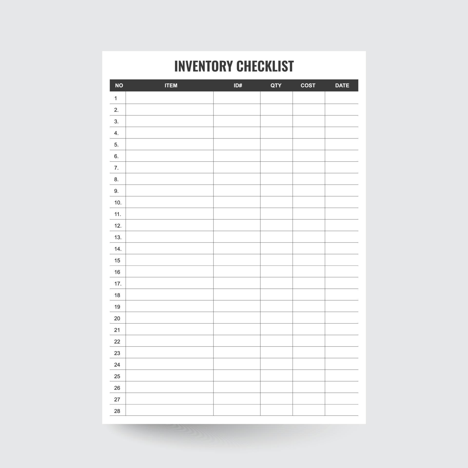 Inventory Printable Inventory Checklist Item Listing Inventory List