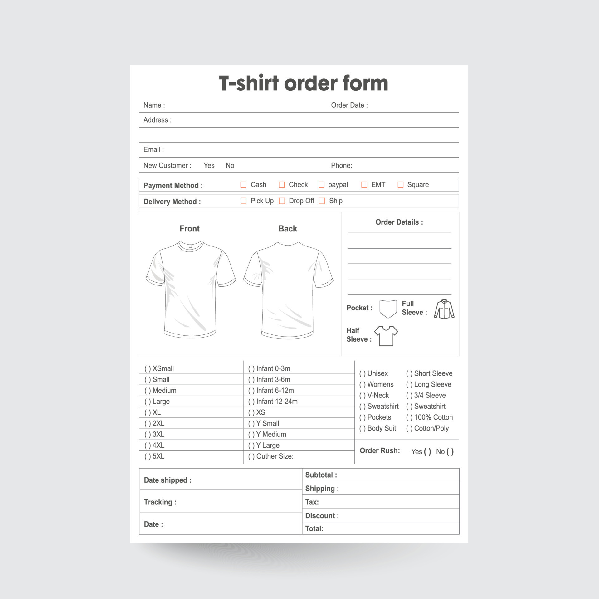 T shirt order form,Diy T-shirt form,Order Form,Printable T-shirt Form ...