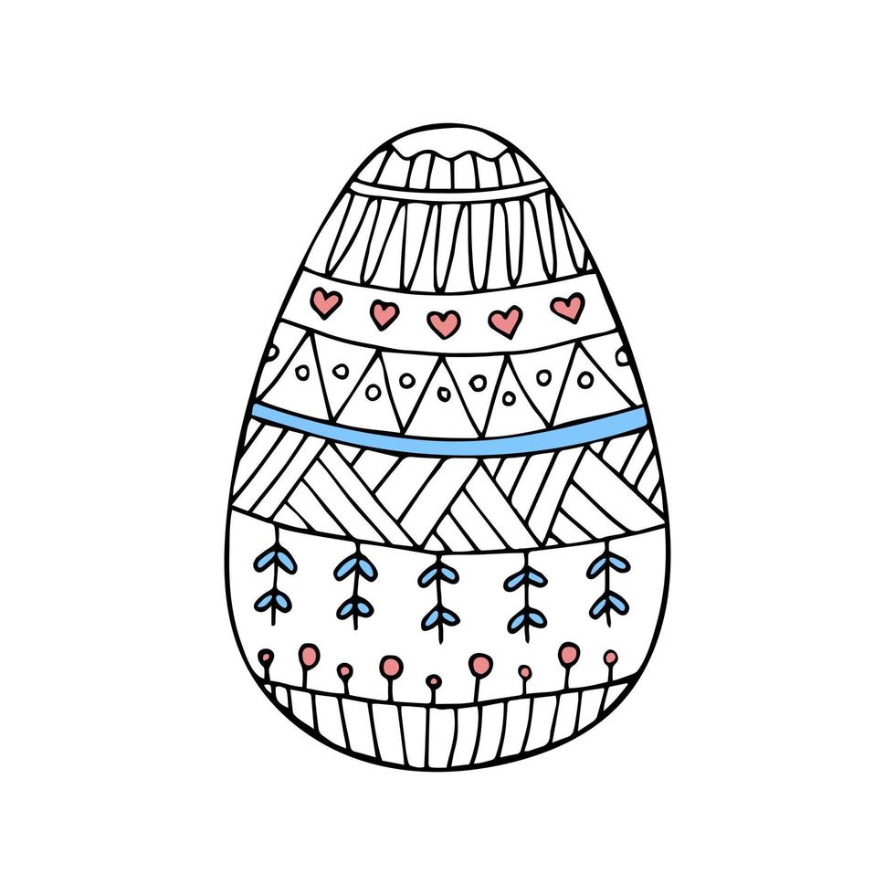 Hand drawn color doodle easter egg. Vector egg with ornament.