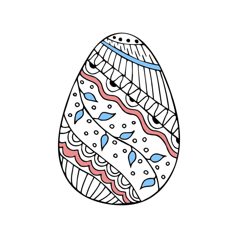 Hand drawn color doodle easter egg. Vector egg with ornament.