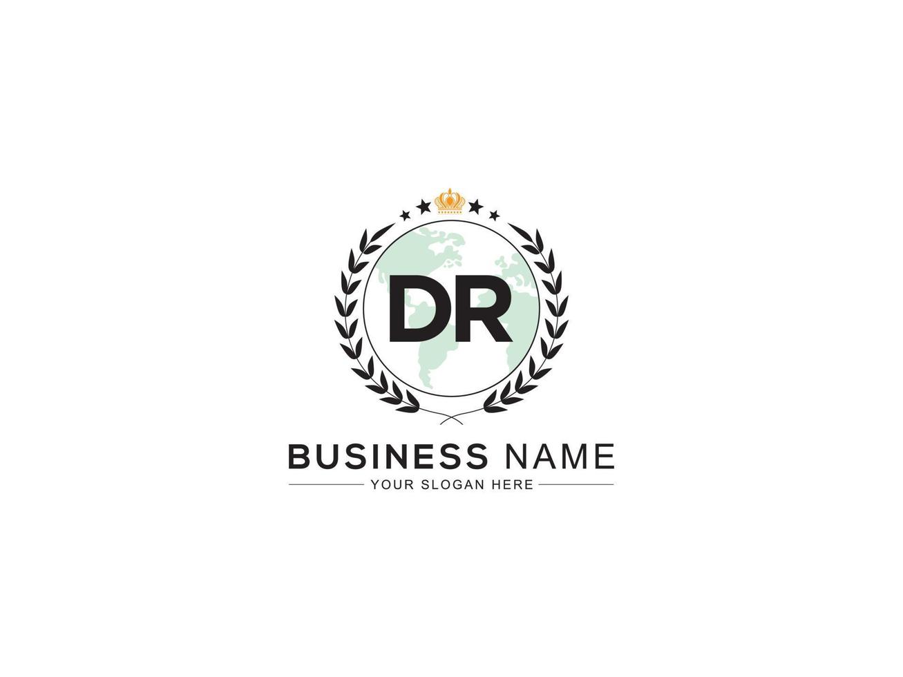 Initial Dr Logo Icon, Creative Three Star and Crown DR Circle Letter Logo Design vector