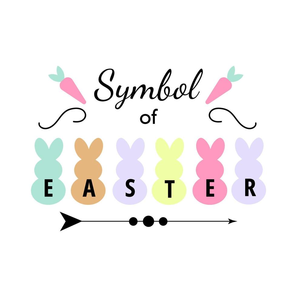 Symbol of Easter celrbration quote with bunnys. Pastel colors, flat design. Vector