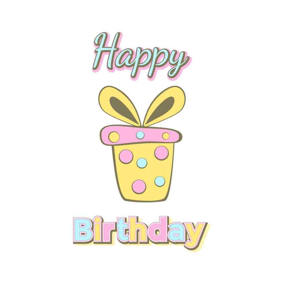 Happy Birthday- birthday badge. Greeting lettering with gift boxes. Birthday greeting card decoration design, vector illustration. Greeting celebrate label, party celebration logo.