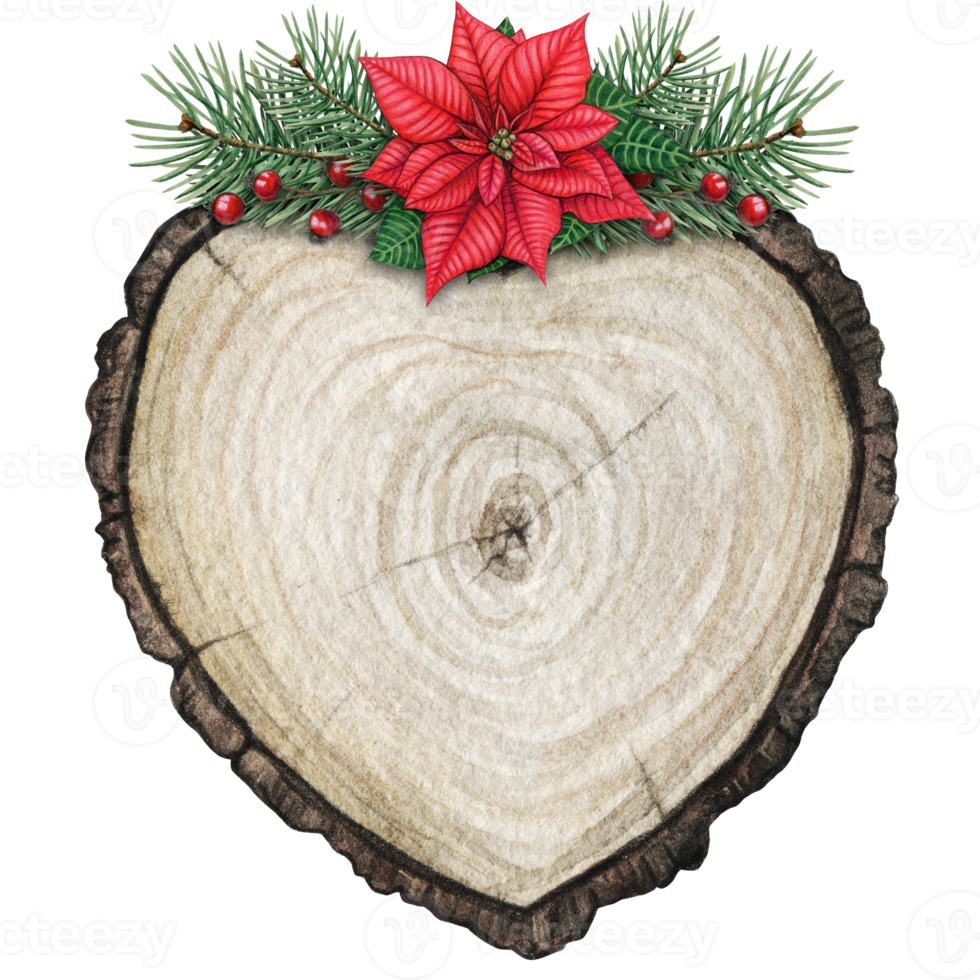 watercolor hand drawn christmas wooden slice png