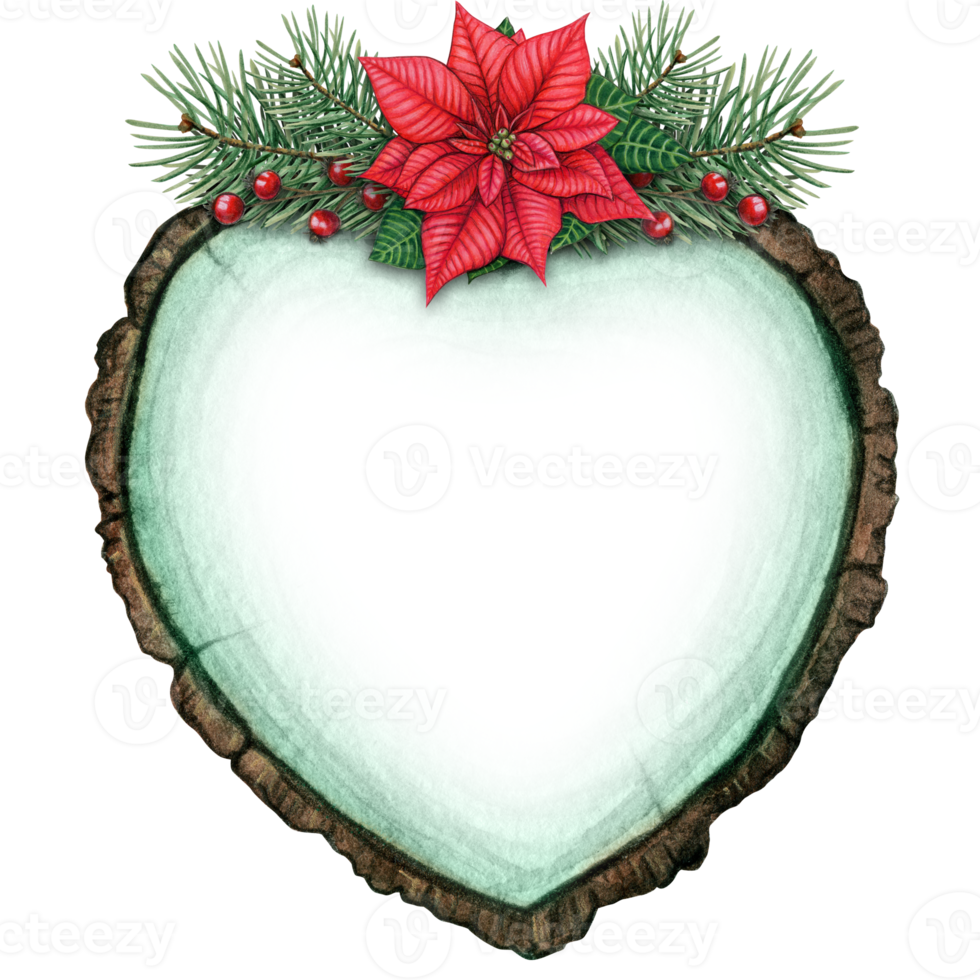 watercolor hand drawn christmas wooden slice png