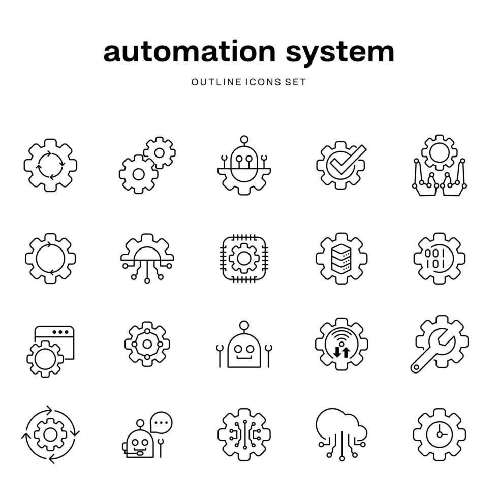 set of Line icons for an automaton system vector