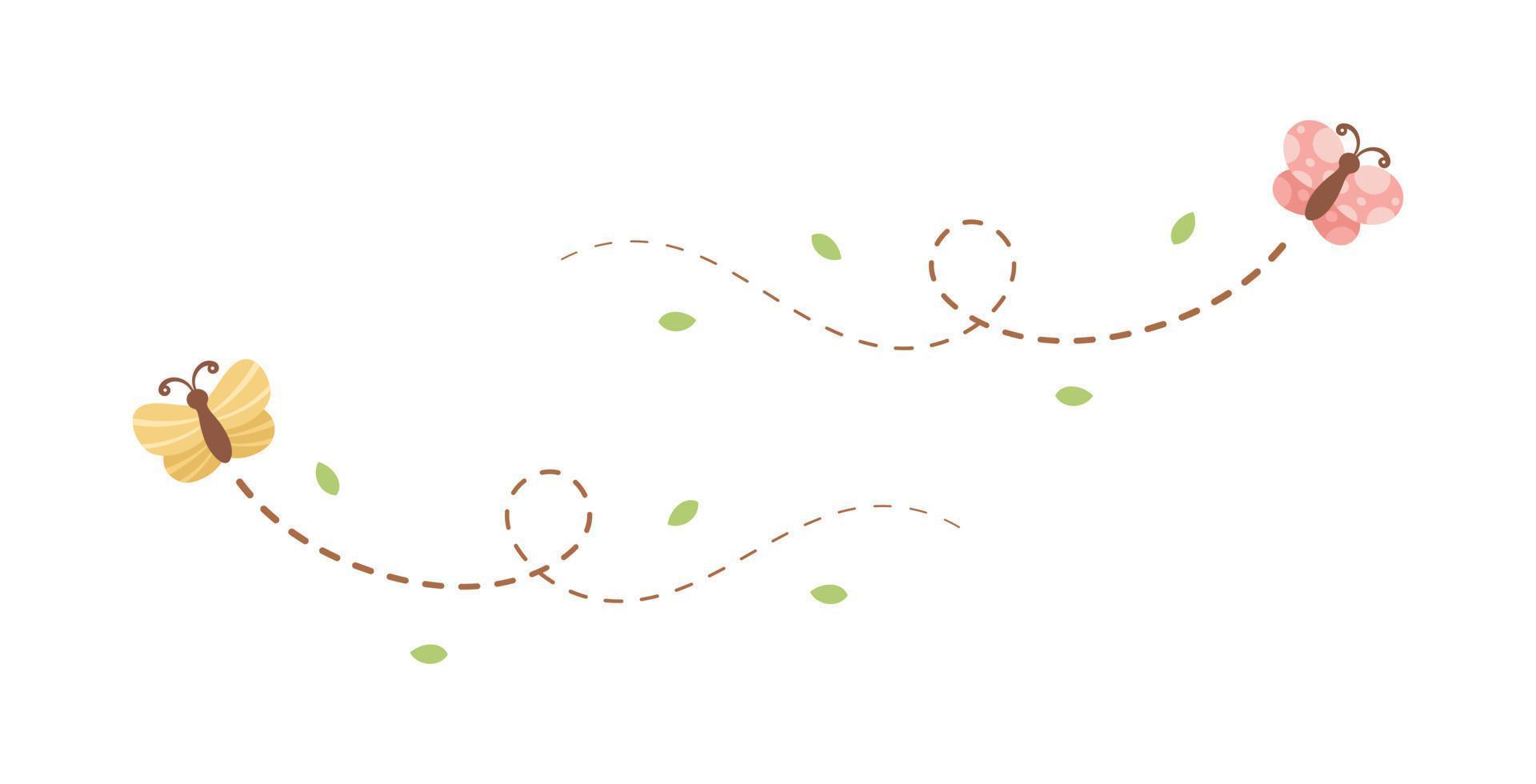 volador mariposa sendero con rayado línea ruta colocar. naturaleza primavera verano garabatear ilustración diseño elemento vector