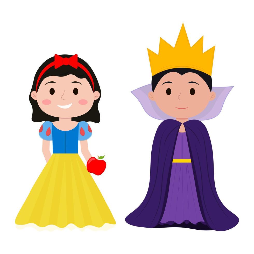 Cute fairytale princess snow white and evil queen vector