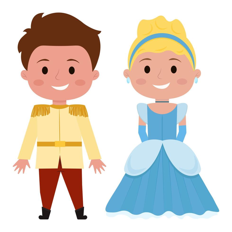 Cute fairytale princess cinderella and prince vector