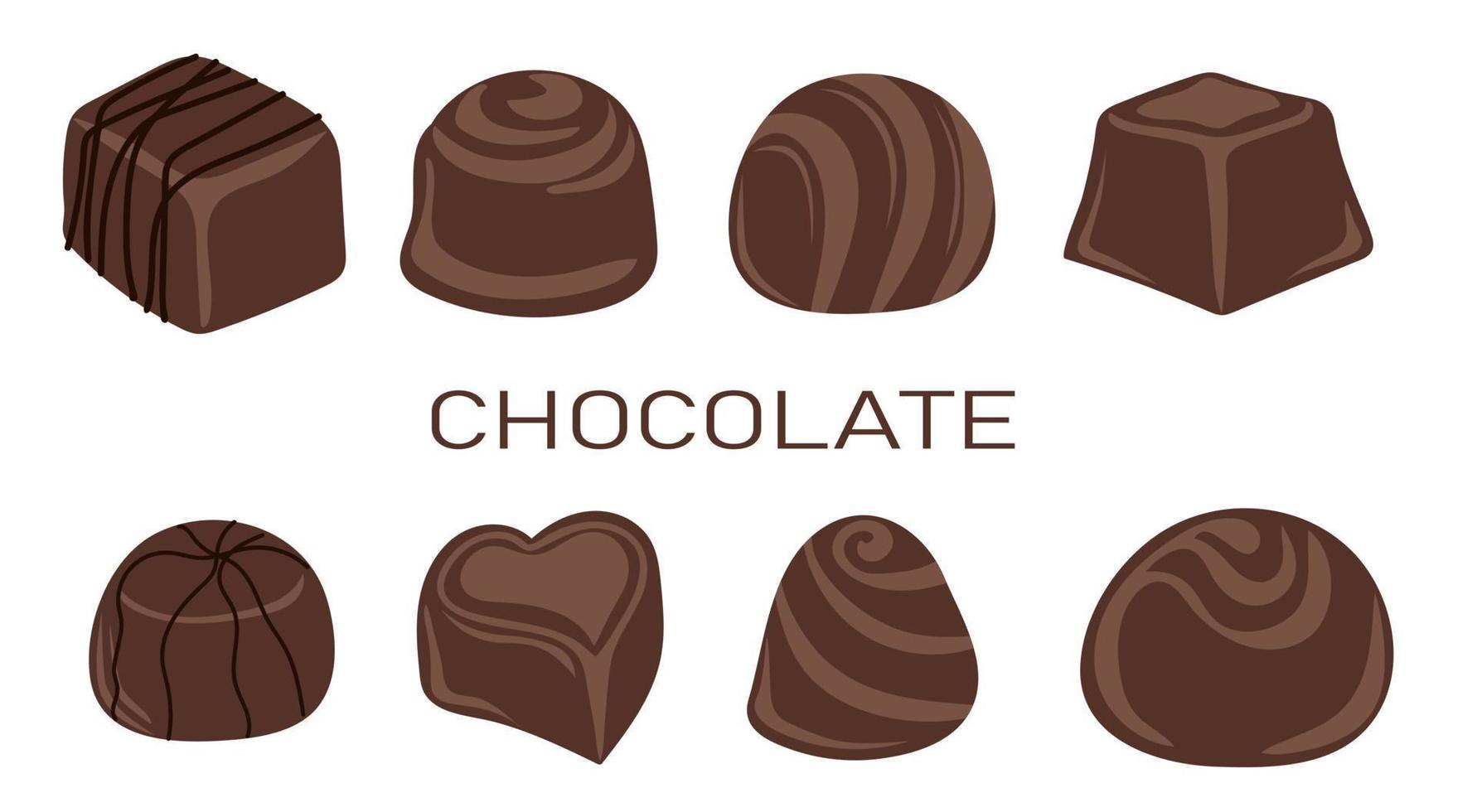 Chocolate candies and comfits sweets on a white background vector