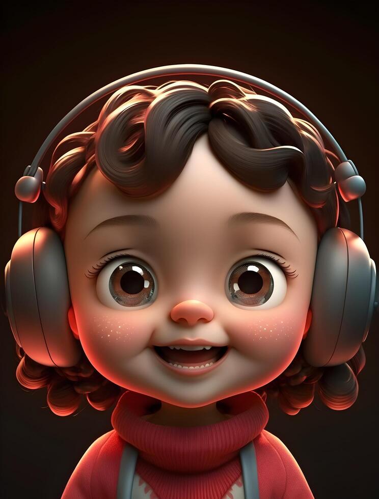 little girl listening to music made by technology photo