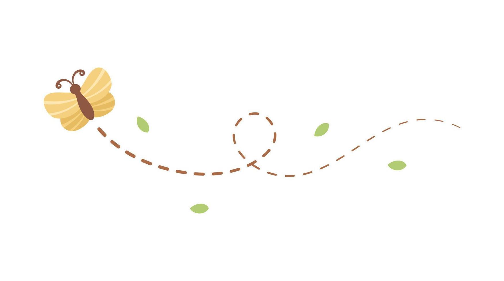 Flying Butterfly trail with dashed line route. Nature Spring Summer Design Element vector