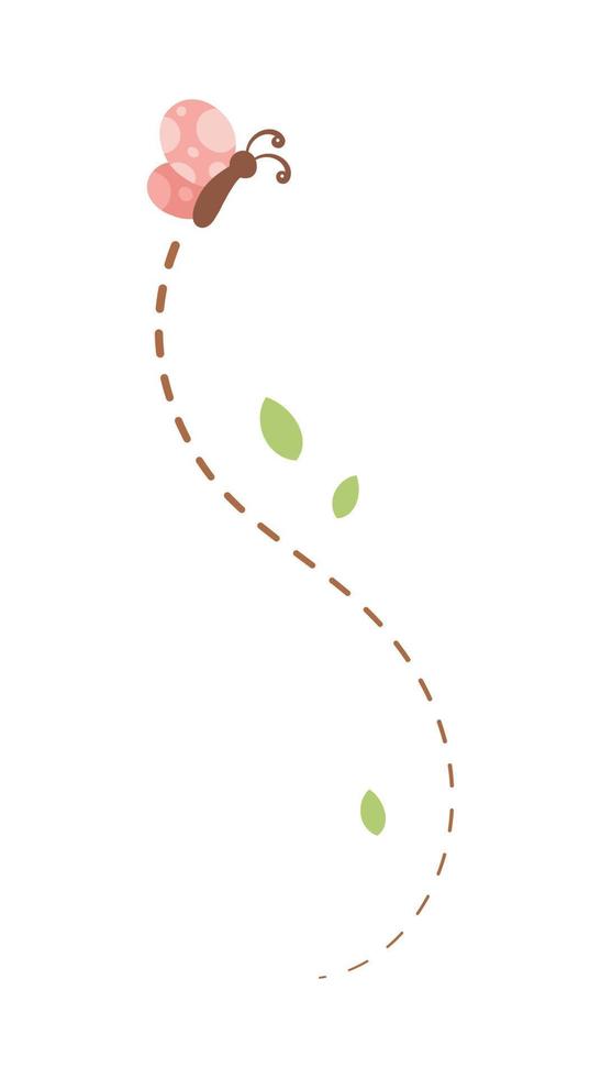 Flying Butterfly trail with dashed line route. Nature Spring Summer Design Element vector