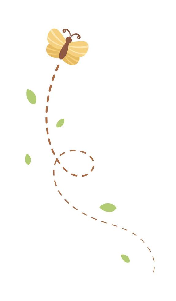 Flying Butterfly trail with dashed line route. Nature Spring Summer Design Element vector