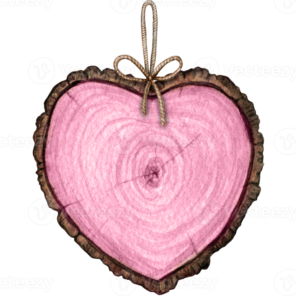 watercolor hand drawn rustic wooden heart decoration png