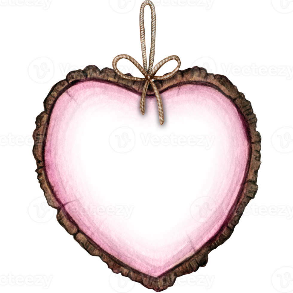 watercolor hand drawn rustic wooden heart decoration png