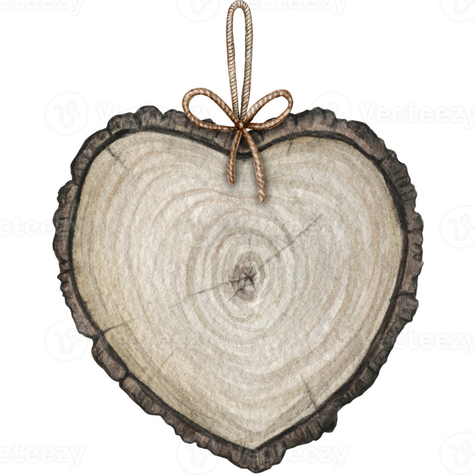 watercolor hand drawn rustic wooden heart decoration png