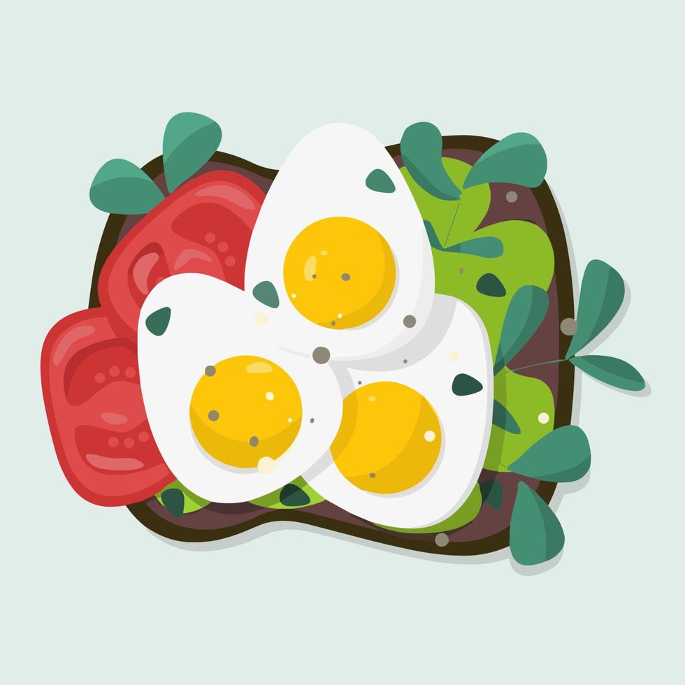 Sandwich with eggs and tomatoes on a light blue background. vector