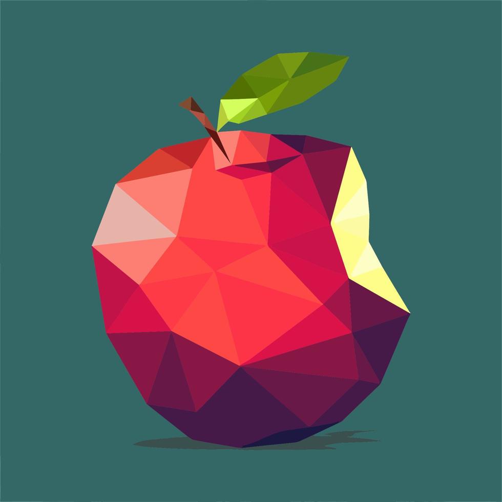 Low poly red apple with a green leaf on it. vector