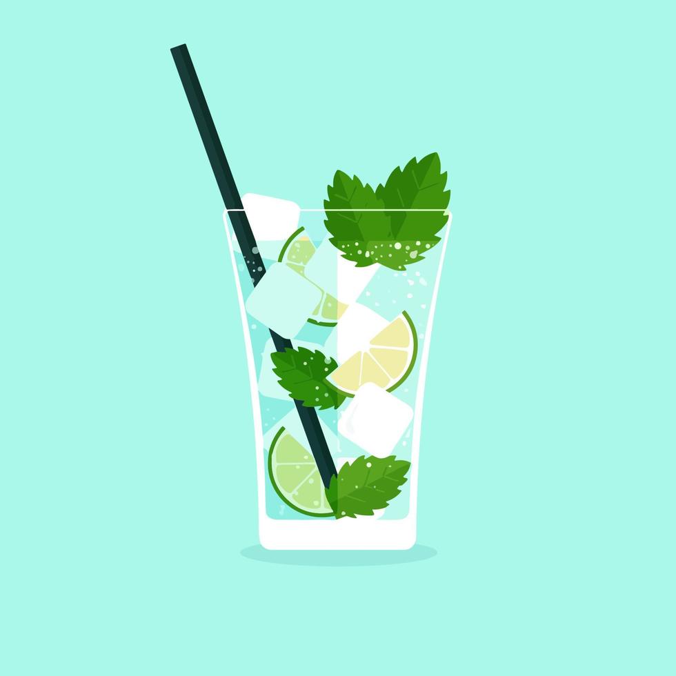 Glass of mojito with a straw in it. vector