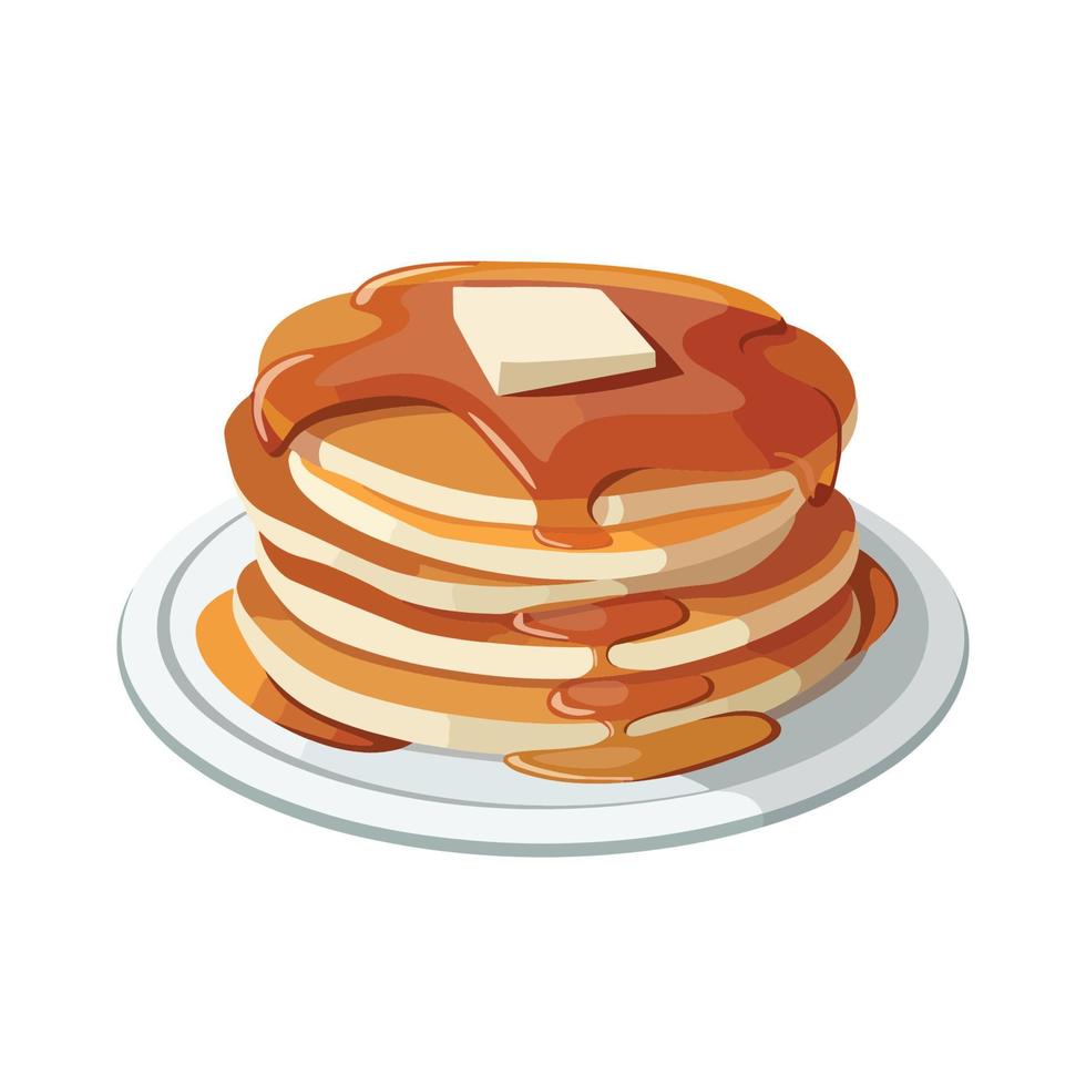 Plate of pancakes with butter and syrup on it vector