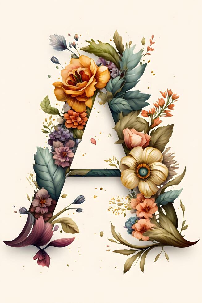 letter A with flower concept made by technology photo